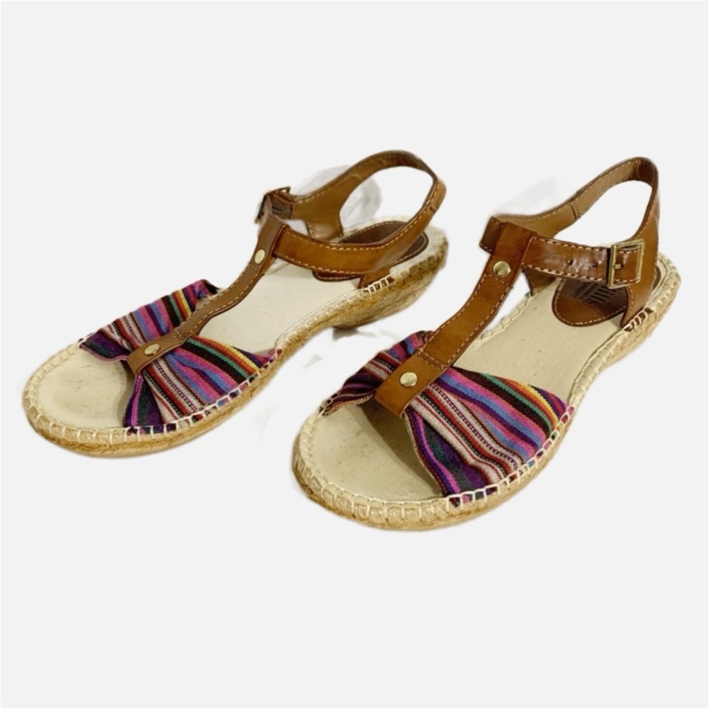 Cliffs by White Mountain Cheerio Multi Color Stripes Espadrille Sandals Buckles
